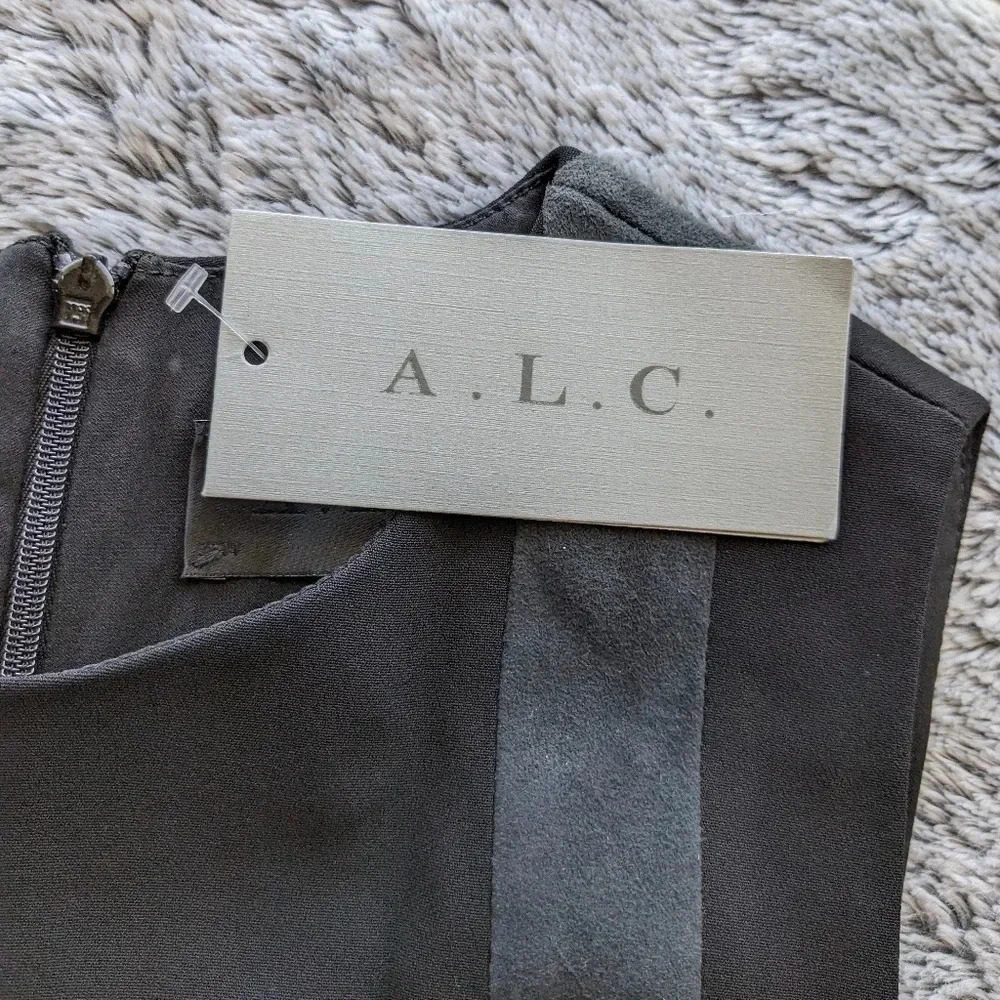 NEW A.L.C. Leather Suede Patchwork Black Dress Midi Sheath Dress Size 4 - Picture 3 of 9